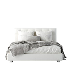 White Bed with Pillows and Blanket on Transparent Background