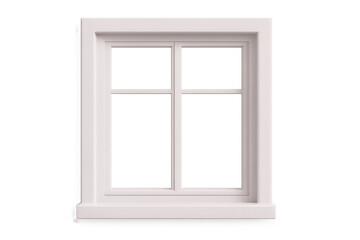 Obraz premium White window frame with transparent backdrop, supporting architectural visualization and interior design rendering needs