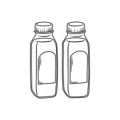 Bottles Illustration for Healthy Drink, Juice, Detox and Wellness Concept. Thin Line Illustration.