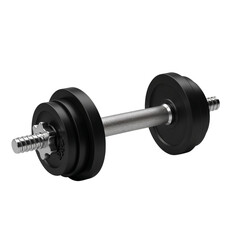 Fototapeta premium Adjustable weight dumbbell with chrome handle and black plates isolated on transparent background