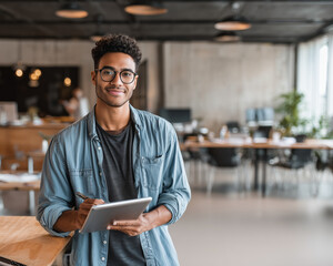 Promising young man working in his workspace