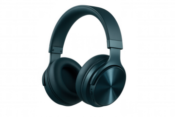 Blue wireless headphones lying on clear background, showcasing modern audio design with sleek minimalist aesthetic