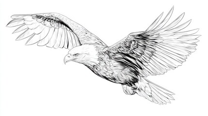Obraz premium Majestic Eagle in Flight Sketch Line Art for Nature Lovers