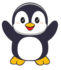 A charming penguin cartoon with a cheerful expression, isolated on white background, showcasing its adorable design and playful nature in a delightful illustration