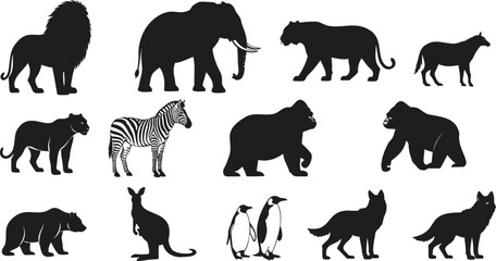 Naklejka premium african wildlife animal silhouettes collection with Generated AI 
