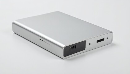 Sleek silver external hard drive or similar device on a plain white background