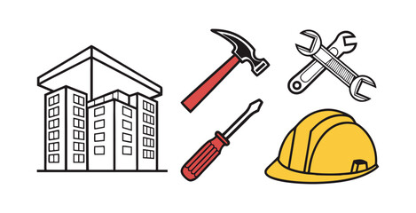  Construction icons set on white background, stock vector