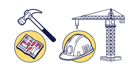  Construction icons set on white background, stock vector