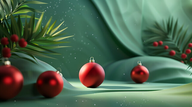 3D abstract Christmas ornament on green background