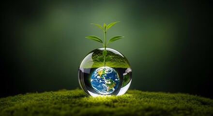 Earth and new life inside a glass orb representing nature, ecology, and environmentalism
