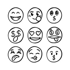 Hand Drawn Emoji Faces With Different Expressions happy
