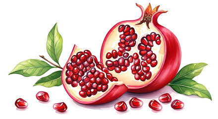 Pomegranate with cut in half isolated on white background. Clipping path., Fresh ripe pomegranate with cut in half isolated on white background.