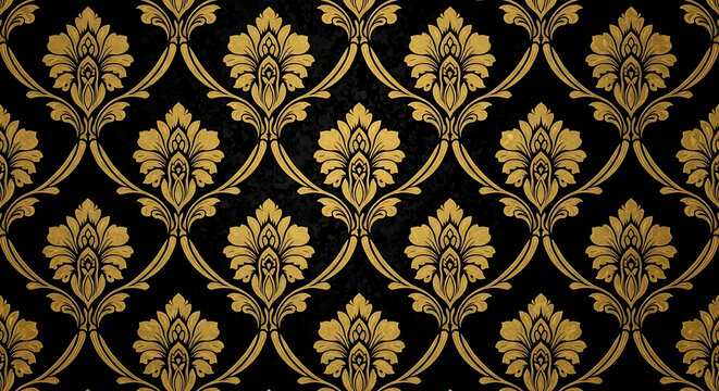 Fototapeta Luxurious Golden Ornate Damask Floral Pattern.