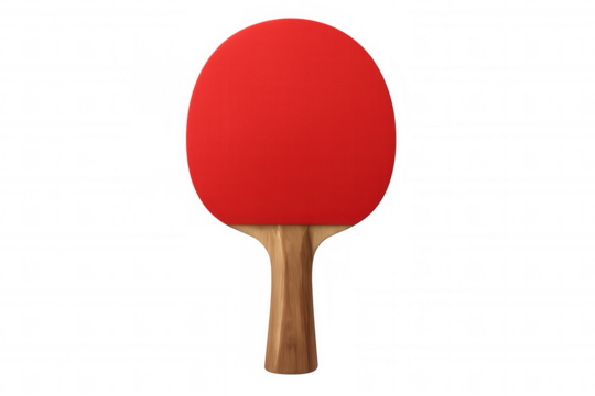 Red table tennis paddle with wooden handle on a transparent background, perfect for sports and competition designs