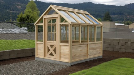 Compact greenhouse structure enhancing a thriving garden, offering sheltered plant growth - abundant herbs growth vegetables