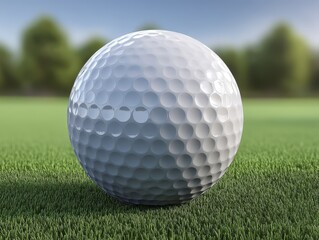 Close-up of a gleaming golden golf ball resting on a perfectly manicured green - dimple tournament premium
