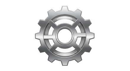 Isolated Metallic Gear with Intricate Spokes and Polished Finish on White Background