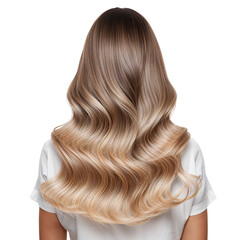 Fototapeta premium Elegant blonde ombre wavy hairstyle cascading down the back over transparent area with a clean look