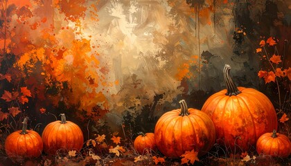 Vintage Halloween grunge background with rustic pumpkins and spooky retro texture