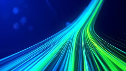 Dynamic abstract trails animation with blue and green light streaks, modern technology background - Powered by Adobe