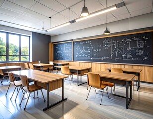 Modern classroom with math lesson.