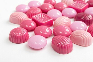 Obraz premium Close-up of pink candies on white background 