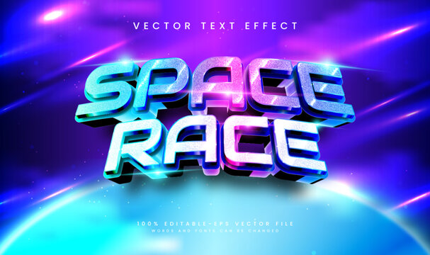 Futuristic Space Race Vector Text Effect with Neon Glow, Editable EPS Typography Style for Game Title, Poster, Banner, and Digital Design - Powered by Adobe