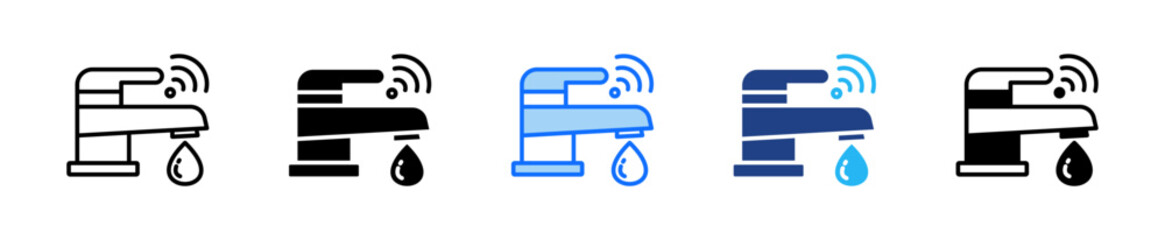 Smart Kitchen Faucet Icon Set Multiple Style Collection