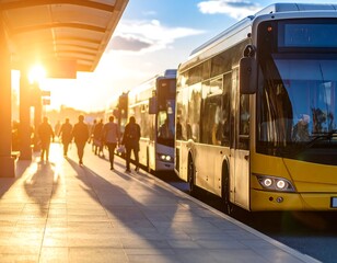 Sunset Bus Stop Passengers Commute.