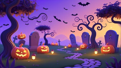 halloween background with pumpkin and bats