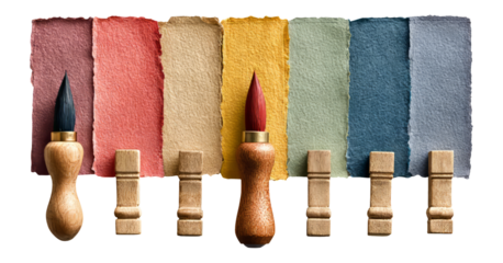 Colorful Paintbrushes with Palette on Transparent Background
