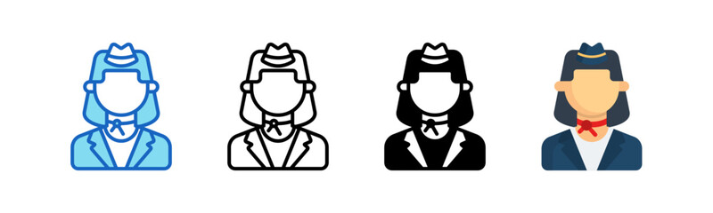 Stewardess Multiple Style Icon Set Collection. 