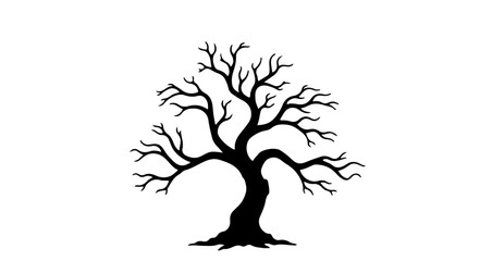 Halloween black and white silhouette of a bare tree drawing vector illustration isolated on white background design art vector