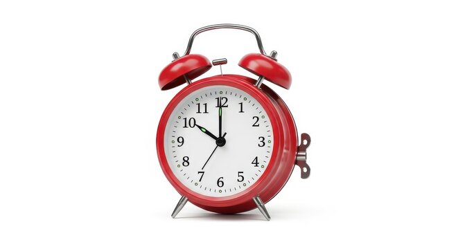 Vibrant red alarm clock signifying urgency and countdown on white background