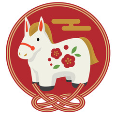 午年アイコン03・白馬・水引・鮑結び・かわいい・イラスト