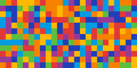7 colors squares mosaic seamless pattern, colorful geometric shapes background