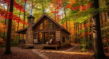 Autumn Cabin in the Woods.