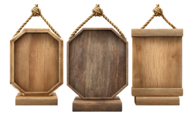 Isolated Wooden Signs on Transparent Background for Creative Use