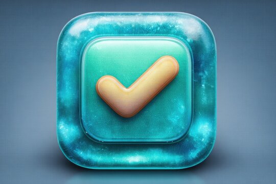 Teal square button with a glossy checkmark