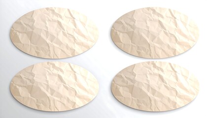 Four oval shapes of crumpled, off-white paper