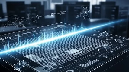 Futuristic data analysis interface displaying graphs and statistics in a high-tech environment - Powered by Adobe
