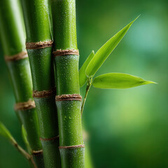 Fototapeta premium Vibrant green bamboo shoots creating a tranquil and serene atmosphere in a blurred natural setting