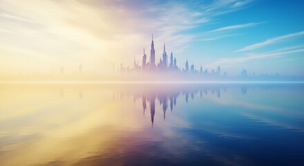 Fototapeta premium Cityscape Reflection in Calm Water.