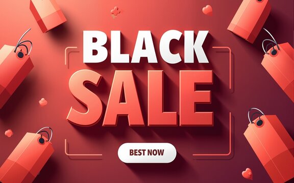 Black Friday sale promotional marketing banner / poster with red tags flat vector illustration. High quality
