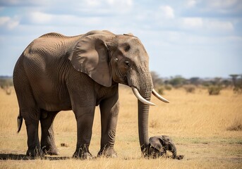 Obraz premium Elephant and calf in savanna