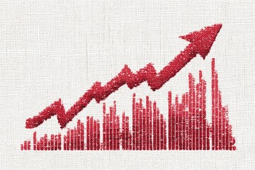 Red embroidered arrow graph on textured fabric