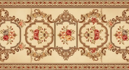 Fototapeta premium Floral Rug Border Design.