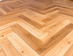 Close-up view of herringbone wood flooring