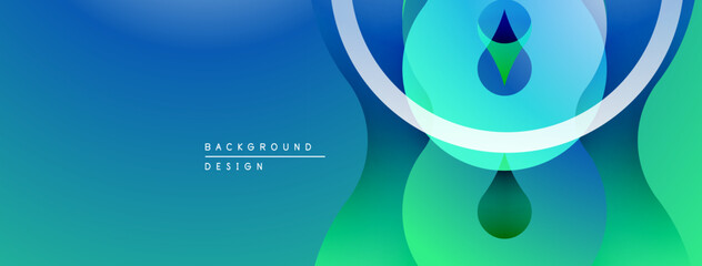 Abstract blue green gradient background. Circular shapes overlap, creating dynamic visual effect. Minimalist design suitable for banners, websites.