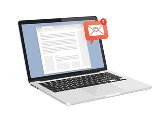 Silver Laptop with New Email Notification